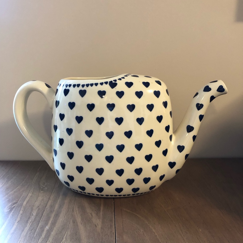 Wiza Bolestawiec Poland Handmade Jug with Polka Dot Hearts 7x12” EUC Vintage
